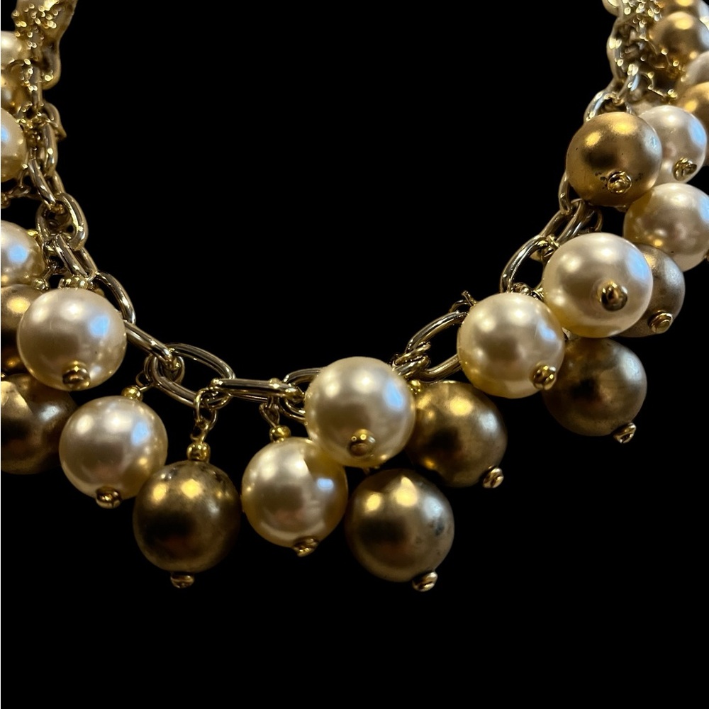 Vintage 2 Tone pearl beaded necklace in gold tone - Picture 6 of 10